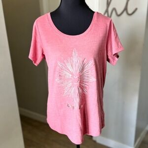 Lucky Brand Women Pink Graphic T Shirt Heart Sunburst Sparkle Short Sleeve Small